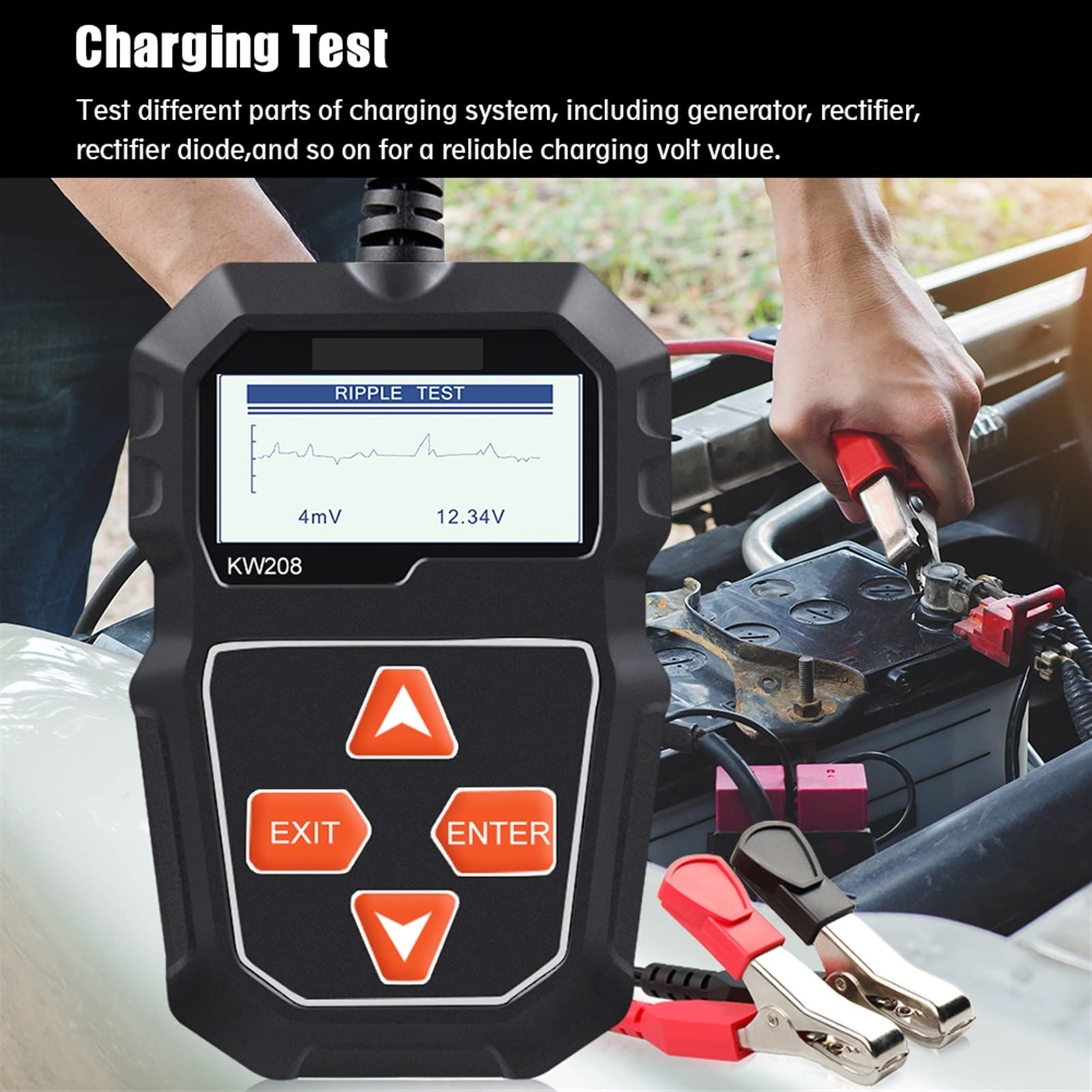 Probador de Batería, Probador de batería digital Kw208 PRINCIPAL DE LA BATERÍA COCHES SISTEMA CARGA 12V Herramienta prueba Motor Automotriz Capacidad la