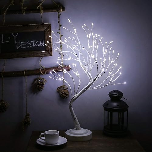 Miniatura 8 de Luz LED de árbol de abedul de 20 pulgadas, lámpara de árbol bonsái de 108 L, árbol de luz de hadas con 8 modos y temporizador de 6 horas, árbol