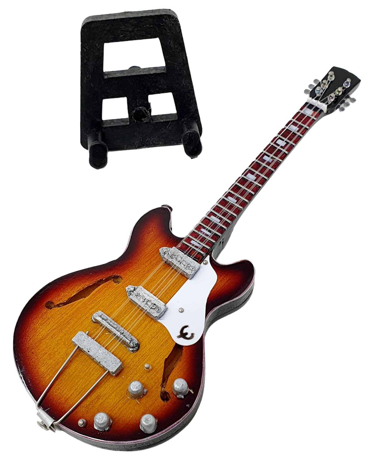 Rockstar BMG0014 Guitare électrique miniature Epi Casino en bois faite et peinte à la main Cadeau pour musiciens et collectionneurs Taille 15,5 cm