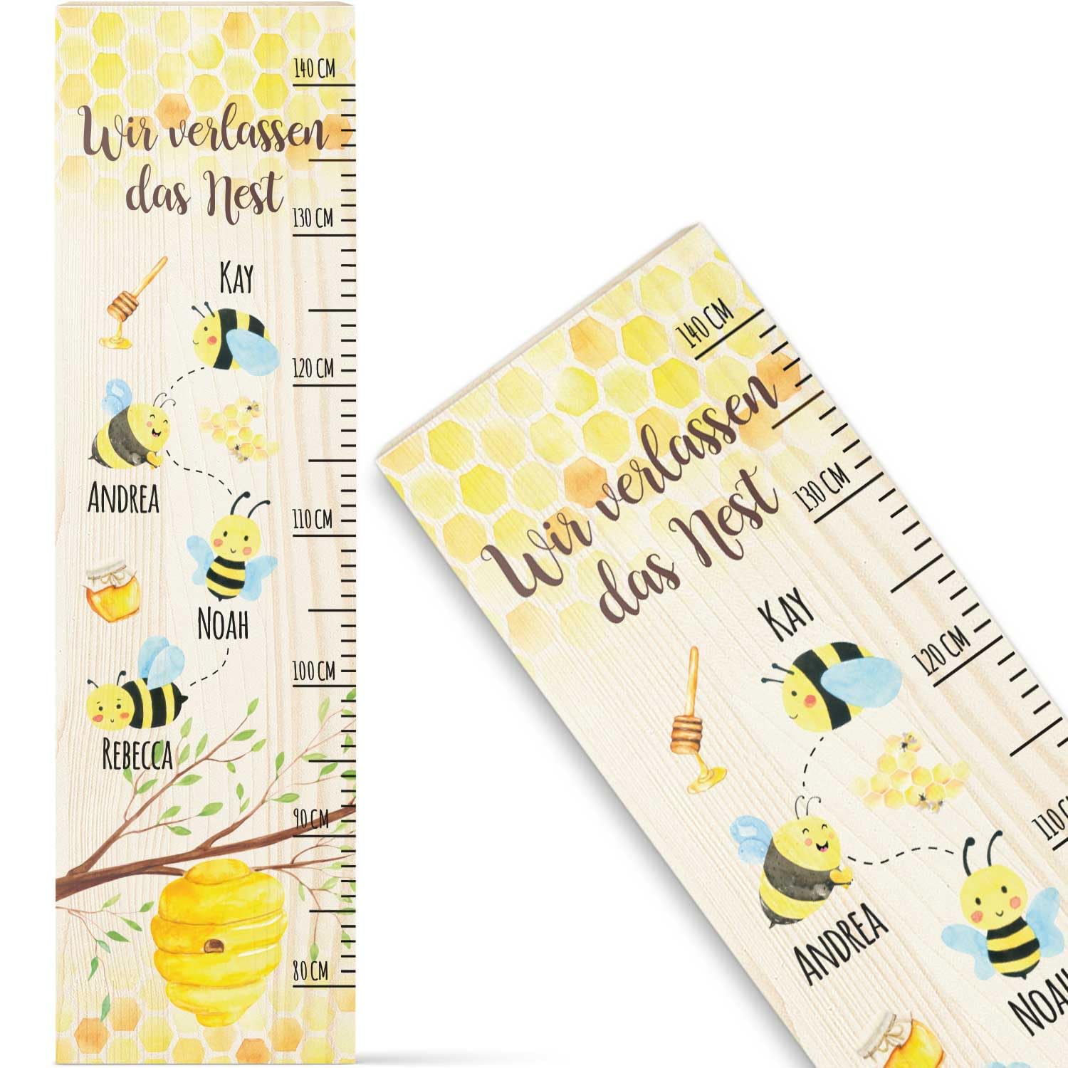 GRAVURZEILE Messlatte als Abschiedsgeschenk Erzieherin & Tagesmutter mit Namen der Kinder aus Holz - Skala misst 80-140 cm - Größe 20 x 70 x 2 cm Farbe Messlatte Bienen