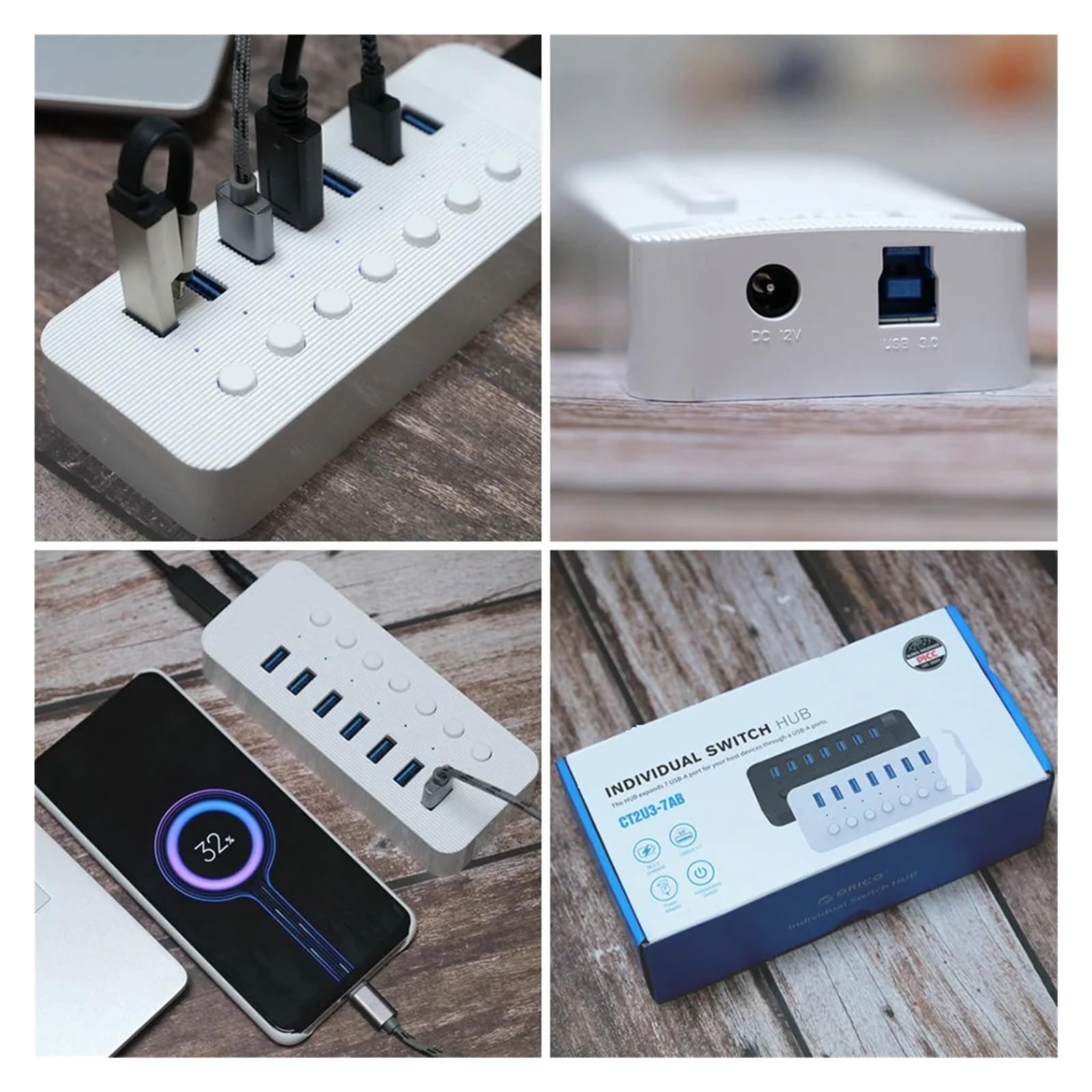 Wieloportowy Rozdzielacz Koncentratora Zasilany Przez USB Włącznik/wyłącznik Stacja Dokująca Kilka Gniazd 3.0 Ładowarka Wiele Adapterów Listwy Zasilającej(White 10 USB)