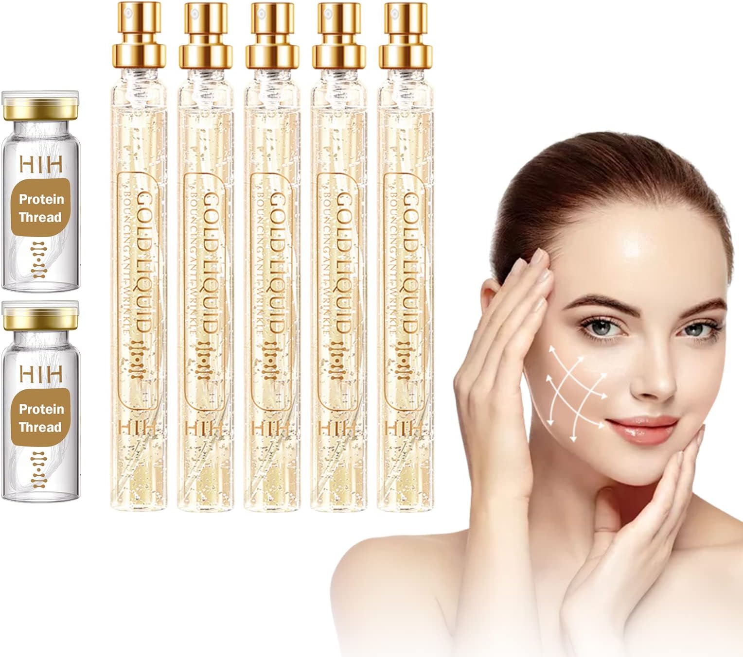 Protein Thread Lifting Set, Protein Line Lift Kit 2Pcs Soluble Protein Thread and 5Pcs Nano Gold Essence Combination, Absorbable Collagen Thread