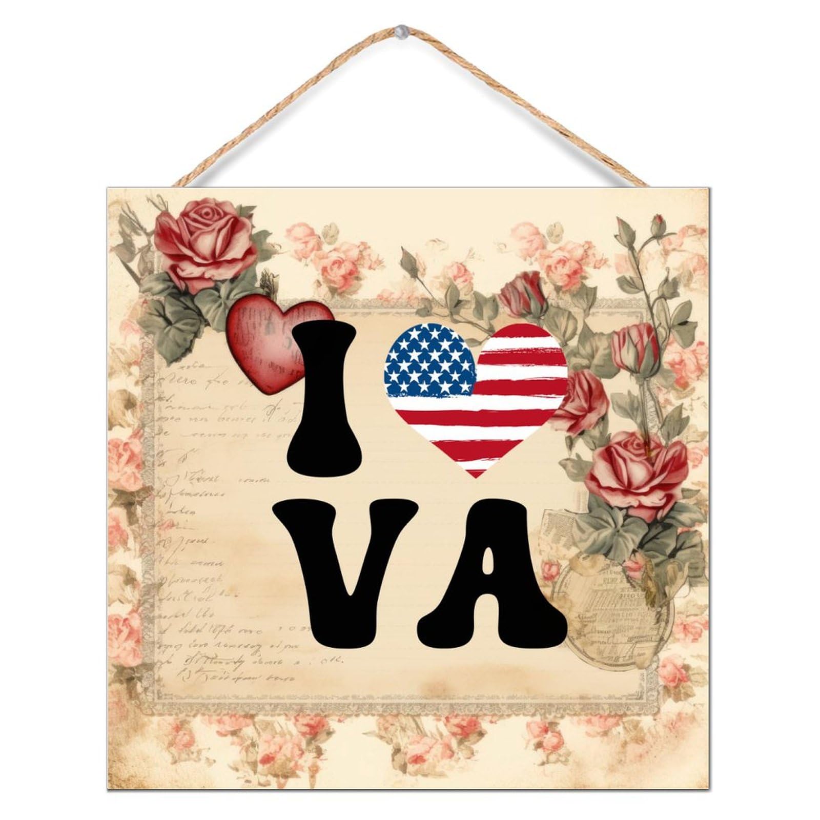 Plaque en bois personnalisée I Love Virginia pour la Saint-Valentin et décoration murale