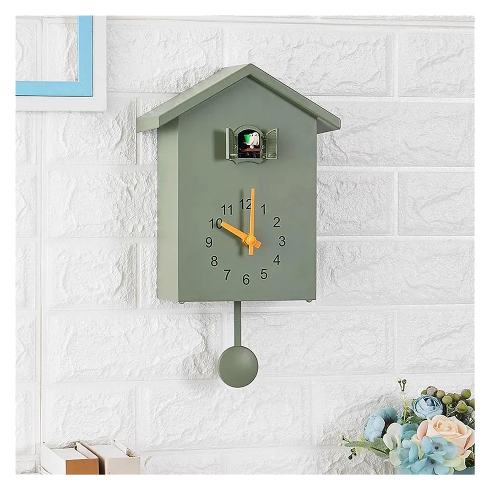 GOXQIT 1 Pcs Cuckoo Wall Clocks Hourly Chime Operated Bird House Clock For Home Living Room Decoration For Living Room(White)
