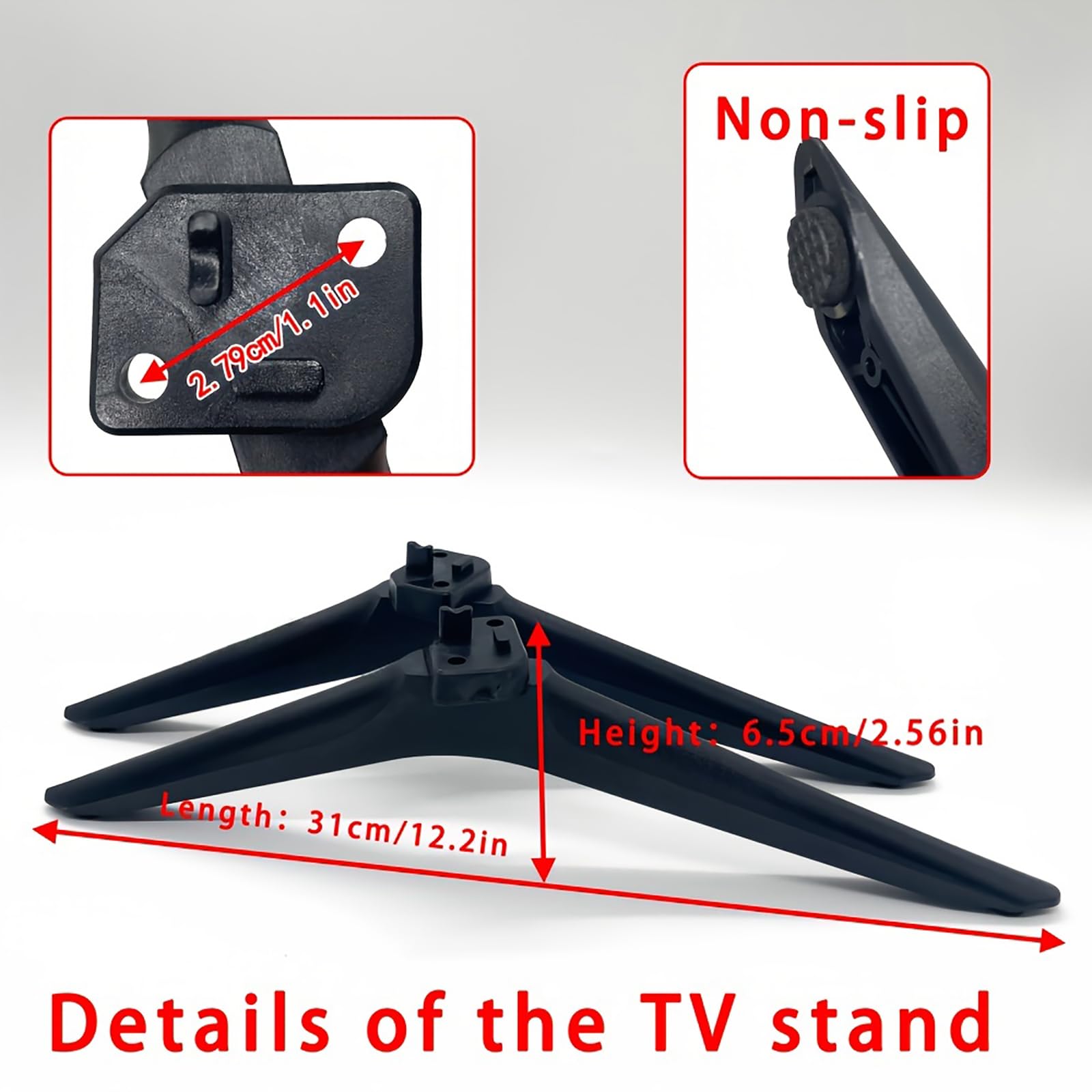 Patas universales para TV de 65.62 a 85.3 pulgadas, 2 patas de repuesto para TV con tornillos, soportes de montaje de plástico fáciles de instalar, soporte de base de mesa negro (ajuste de