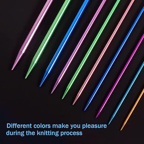Miniatura 5 de Juego de 64 agujas de tejer, 20 agujas de tejer de aluminio, agujas de tejer rectas de colores de una sola punta, 10 tamaños de 0.118-0.394in de
