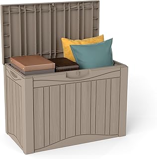 50 Gallon Waterproof Large Resin Deck Box Indoor/Outdoor Lockable Storage Container and Seating for Garden, Pool, and Patio (50 Gallon, Grey)