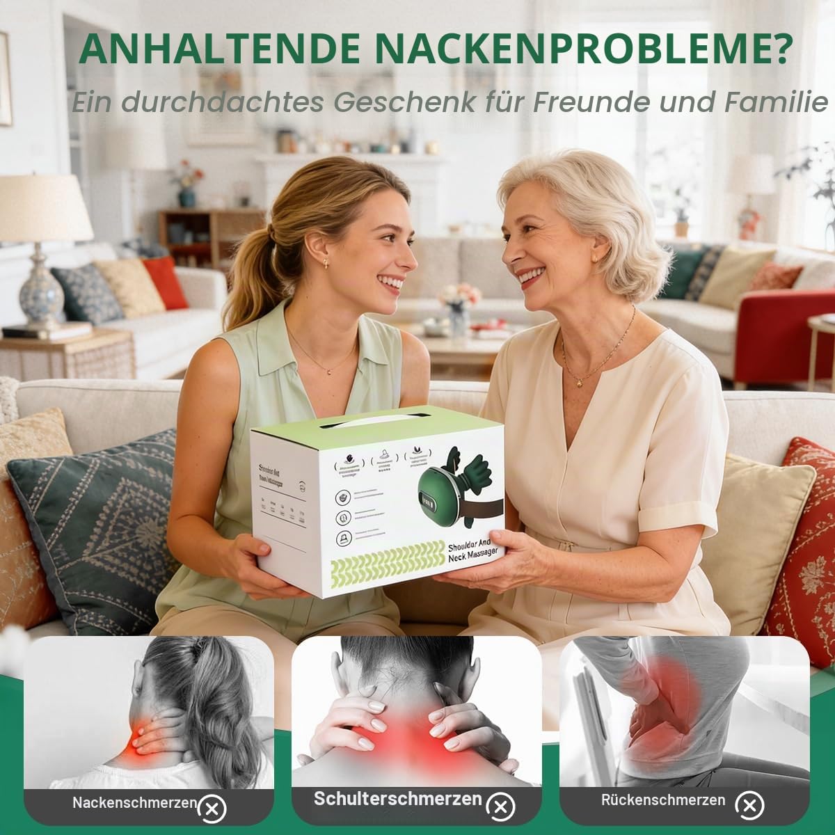 Massagegerät, 4D Bionische Hand Nackenmassagegerät, Elektrische Massagegerät Nacken mit 3 Modi und 2 Heizstufen, Shiatsu Massagegerät für Lindert Muskelverspannungen, Geschenke für Frauen Männer