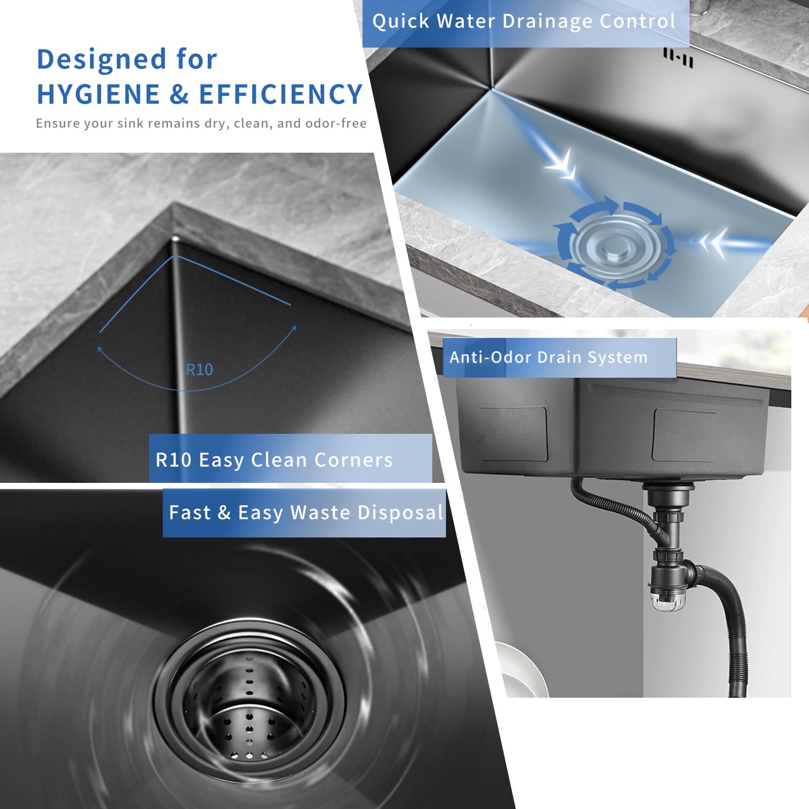30 Inch Undermount Kitchen Sink, Matte Black Nano Stainless Steel