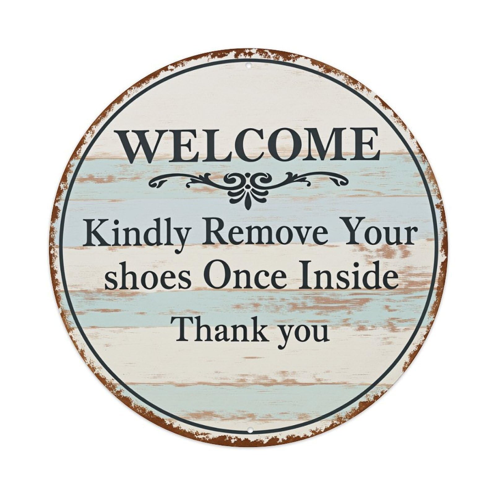 Welcome Remove Shoes Inside Thank Round Metal Tin Sign Vintage Wall Decor, Bar Garage Cafe Kitchen Home Wall Art Poster 8x8inches