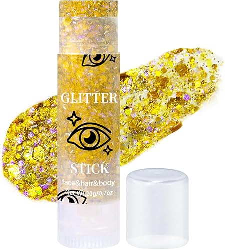 DAGEDA Barra de purpurina dorada para el cuerpo, lentejuelas holográficas para maquillaje de cara de sirena, sombra de ojos con purpurina para el