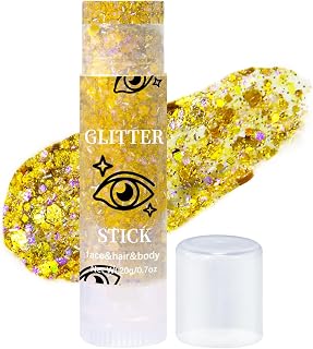 Prreal Body Glitter, Mermaid Face Glitter Stick Makeup Holographic Sequins, Hair Glitter Eyeshadow Body Shimmer for Rave Accessories, Christmas Festival Makeup Glitter (Gold)