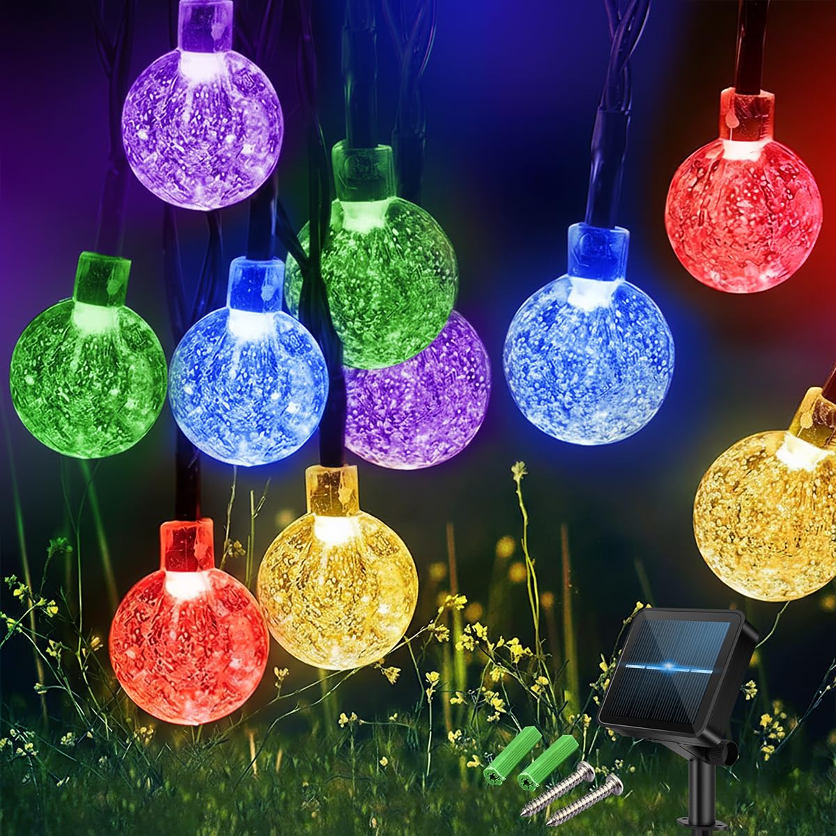 Nacvo Multi-Colored 100Led 10M/33Ft Solar Lights Outdoor Garden,8 Modes With Timer Solar String Lights,Ip65 Waterproof Solar Fairy Lights For Garden,Patio,Party Decor (Multi-Colored)