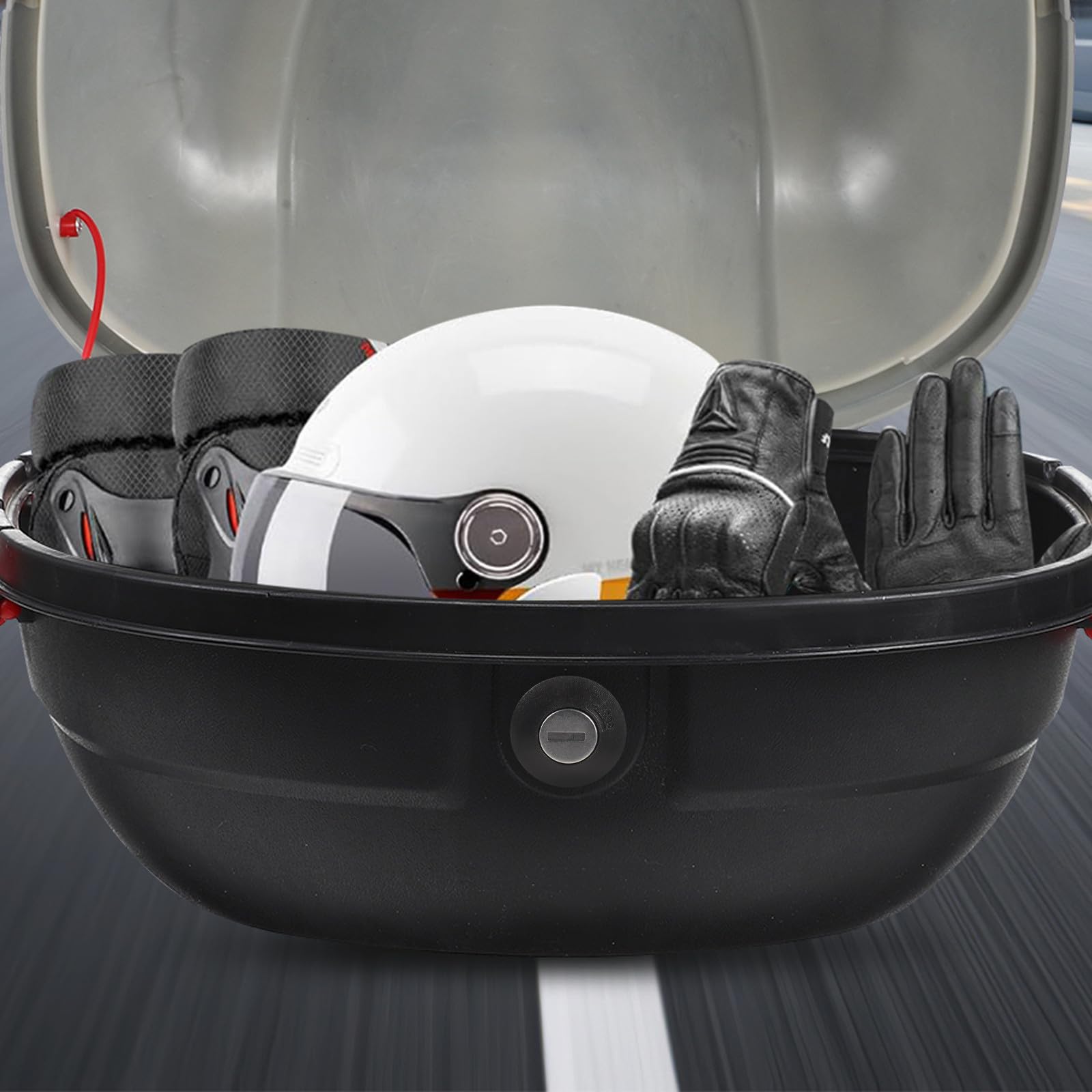 Cerradura para Baúl de Moto y Scooter Eléctrico Kit de 1 Cerradura y 4 Ganchos Metálicos, Apto para Maleteros Traseros, Compatible Varios Vehículos Eléctricos y Uso Urbano