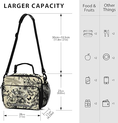 Miniatura 10 de Naanle Bolsa de almuerzo de erizo de otoño en acuarela con correa ajustable para el hombro, aislada, a prueba de fugas, caja de picnic, doble