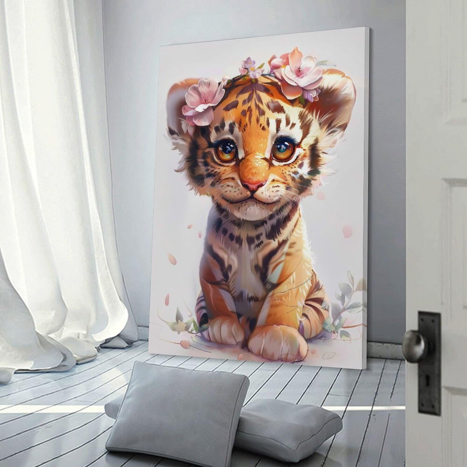 Junmoney Tiger Flower Canvas Wall Picture 20x30inch(50x75cm), for Living Spaces, Bedrooms Or Relaxed Rooms, Modern Wall Decor for Cosy Interiors