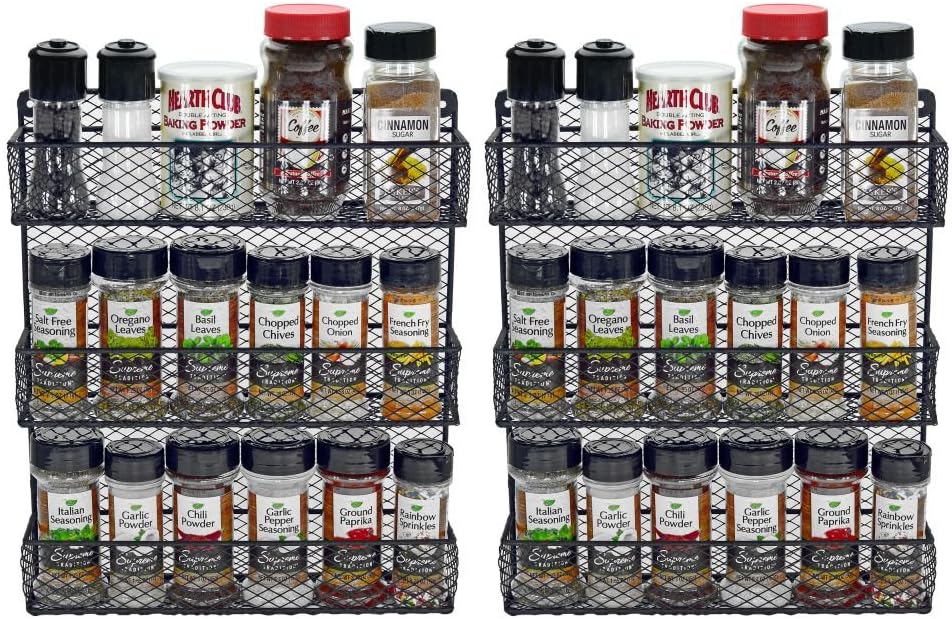Estante para especias de montaje en pared, estante organizador de almacenamiento de cocina de 3 niveles, diseño que ahorra espacio, incluye 2