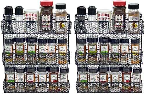 Estante para especias de montaje en pared, estante organizador de almacenamiento de cocina de 3 niveles, diseño que ahorra espacio, incluye 2