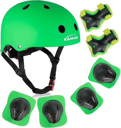 Miniatura 11 de KAMUGO - Casco de bicicleta para niños, casco para niños pequeños de 2 a 8 años, para niños y niñas, con equipo de protección deportiva, rodilleras,