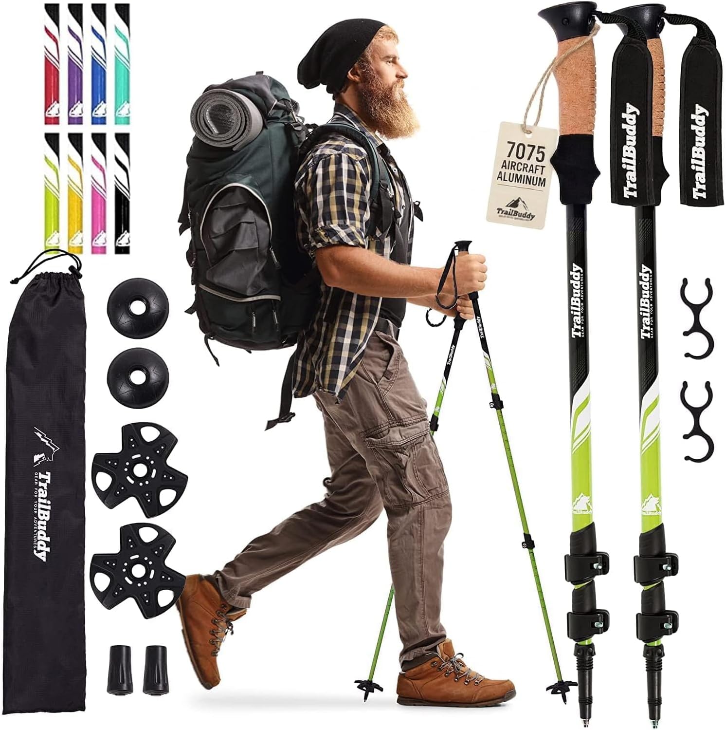 TrailBuddy Trekking Poles – Lightweight 7075 Aluminum Hiking Poles for Women, Men & Seniors – Collapsible or Foldable Walking Sticks for Travel, Trails & Balance