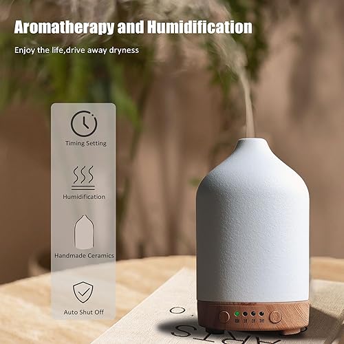 Miniatura 4 de Difusor de aceite esencial de cerámica con piedra de aromaterapia humidificador ultrasónico con luz colorida para oficina, oficina, regalo de yoga