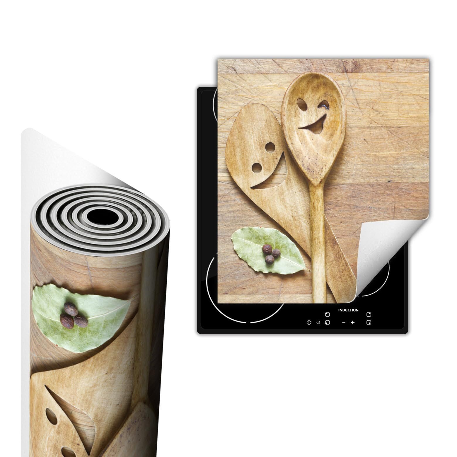 TMK ArtDeko Cubre Vitrocerámica de Induccion 45 x 52 cm - Tapa Protectora - Placa protectora vitroceramica induccion Vinilo, Cuchara de madera