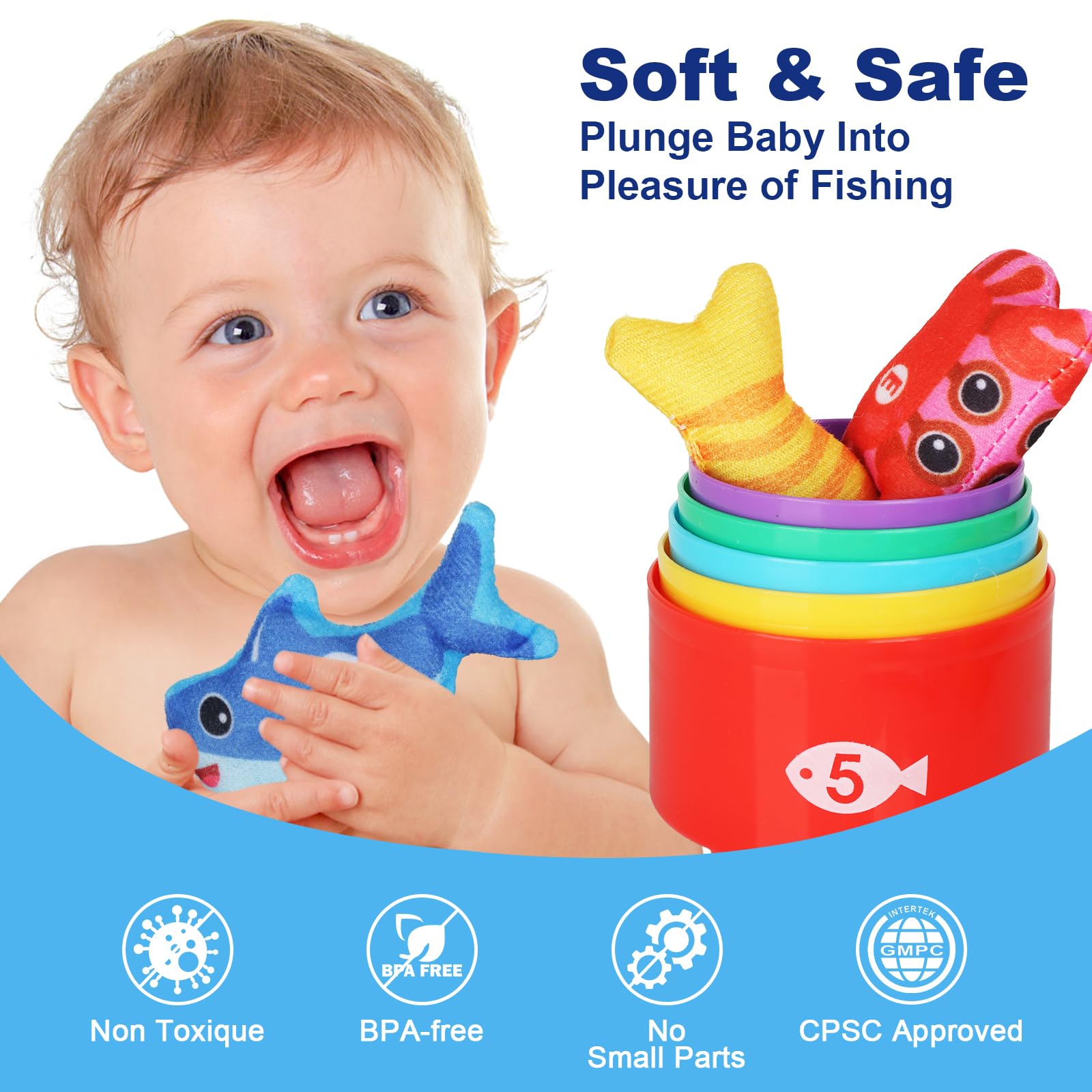 Jeu De Pêche Montessori 22 Pièces – Canne, 12 Poissons, 6 Seaux, Tapis Océan – Jouet Éducatif Dès 1 An Pour Filles Et Garçons