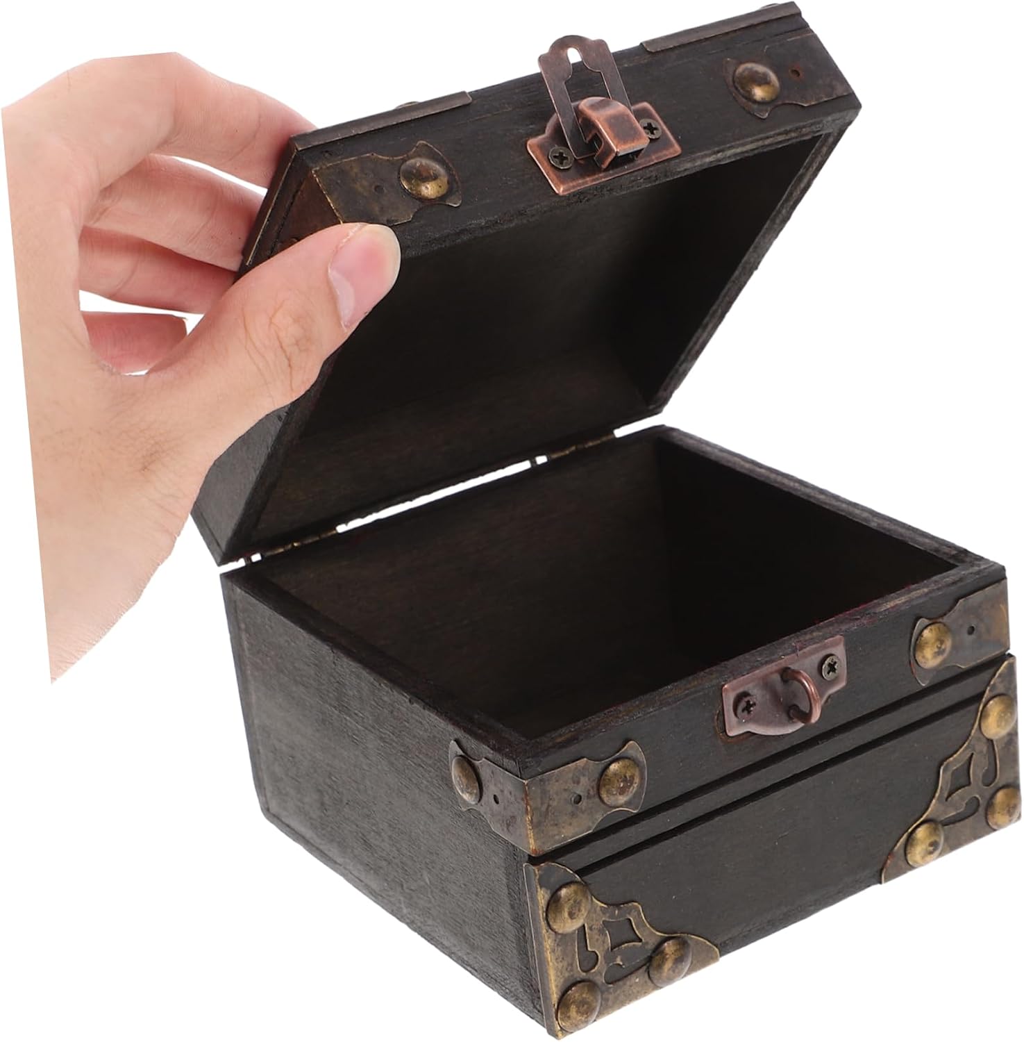 Wooden Treasure Box Keepsakes Chest Lid Vintage Trinket Box Jewelry Storage Case Multipurpose Storage