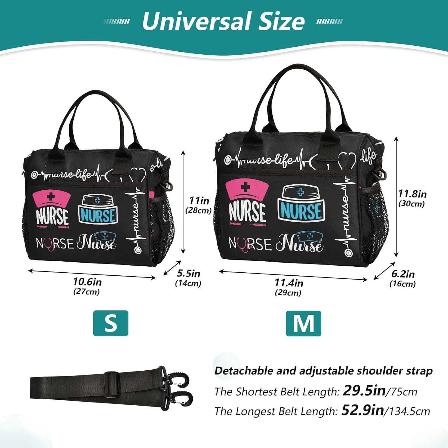 Nurse Pattern Lunch Bag Reusable Lunch Box for Office Picnic Hiking Beach, Insulated Cooler Tote Food Container with Adjustable Shoulder Strap for Men Women Adults