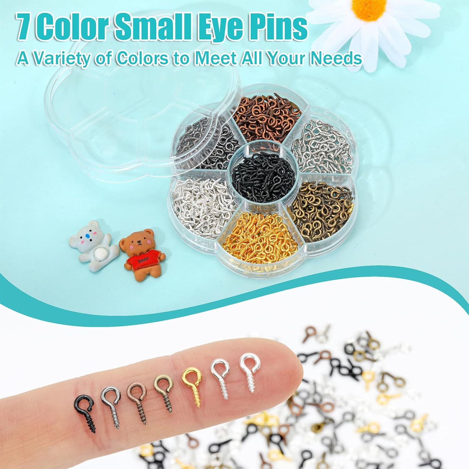 7 Color Small Screw Pins, 450pcs Eye Hooks Screw for Jewelry Making & Bead Charms, Small Screws Eye Pins for Art Projects, Mini Eyelet Screws for DIY Crafts (8 * 4mm)