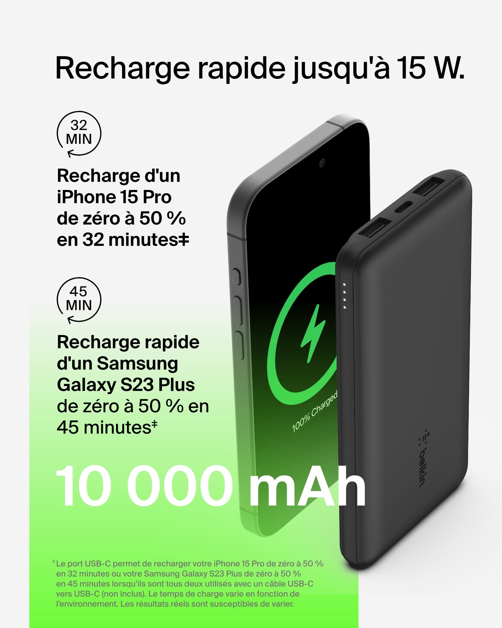 Belkin Solution de Recharge Portable 5-en-1 avec Batterie Externe de 10000 mAh, Chargeur Secteur USB-C de 25 W, fiches européenne et Britannique, câble USB-C de 60 W et Pochette de Transport
