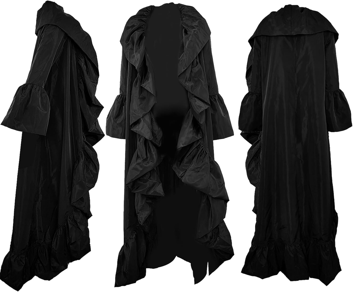 Vakkest Women's Open Front Ruffle Maxi Cardigan Long Sleeve Irregular Hem Asymmetrical Casual Dress Trench Coat Cape - Image 5