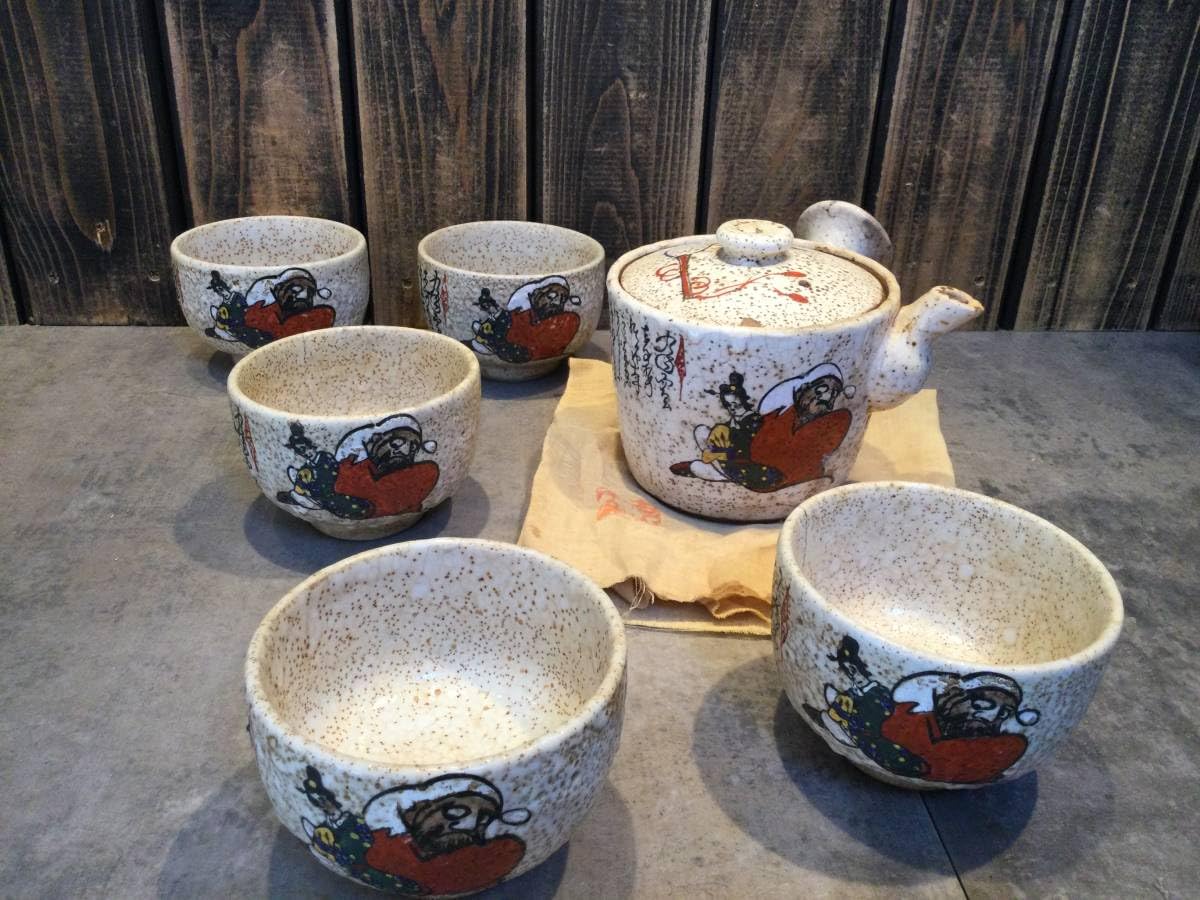 昭和初期　犬山焼き　青山作　煎茶急須　石容道人による絵付け 昭和初期犬山焼き青山作煎茶急須石容道人による絵付け