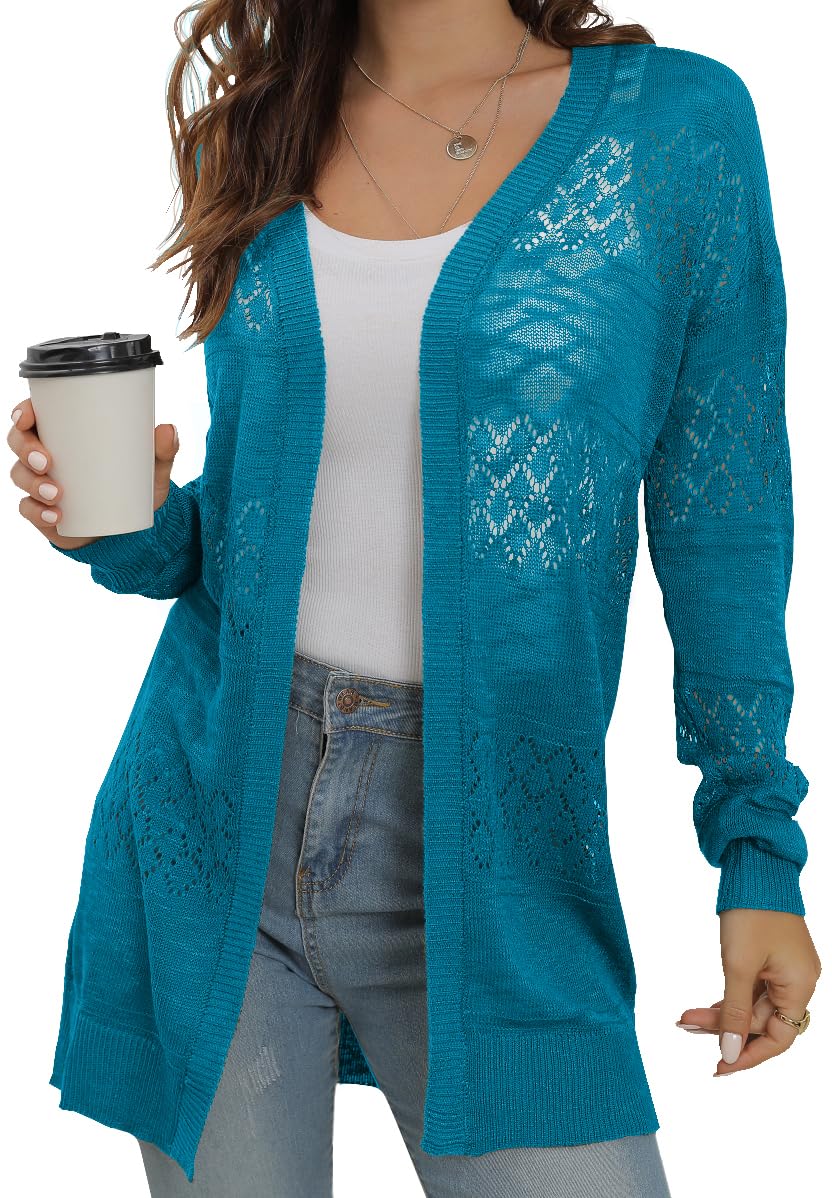 GRECERELLE Lightweight Cardigan Sweaters for Women Crochet Knit Open Front Long Sleeve Loose Casual Boho Summer Beach Coverup