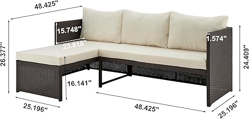 Miniatura 3 de Manhattan Comfort Menton - Juego de muebles de patio de 3 piezas, silla de salón y sofá de 2 plazas con mesa auxiliar, marco de acero envuelto en