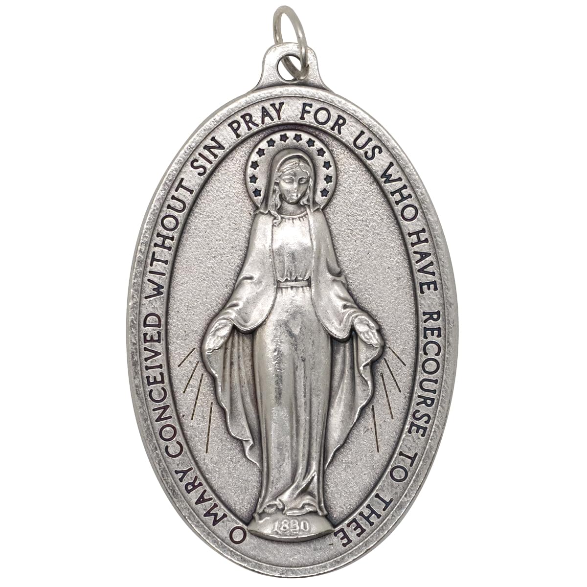 VILLAGE GIFT IMPORTERS Large 3" Religious Catholic Medal Pendant | Saint Michael and Guardian Angel or Miraculous Medal | Silver-Tone Metal | Made in Italy