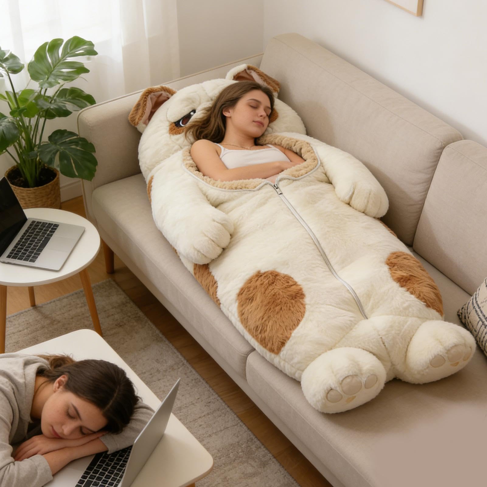 Dog Sleeping Bag For Humans | Adorable Dogs Envelope Sleeping Bag | Adults Soft Plush Animal Mattress, Warm Comfortable Lounging Blanket For Women Men, Home, Camping, Sleepovers — view 2