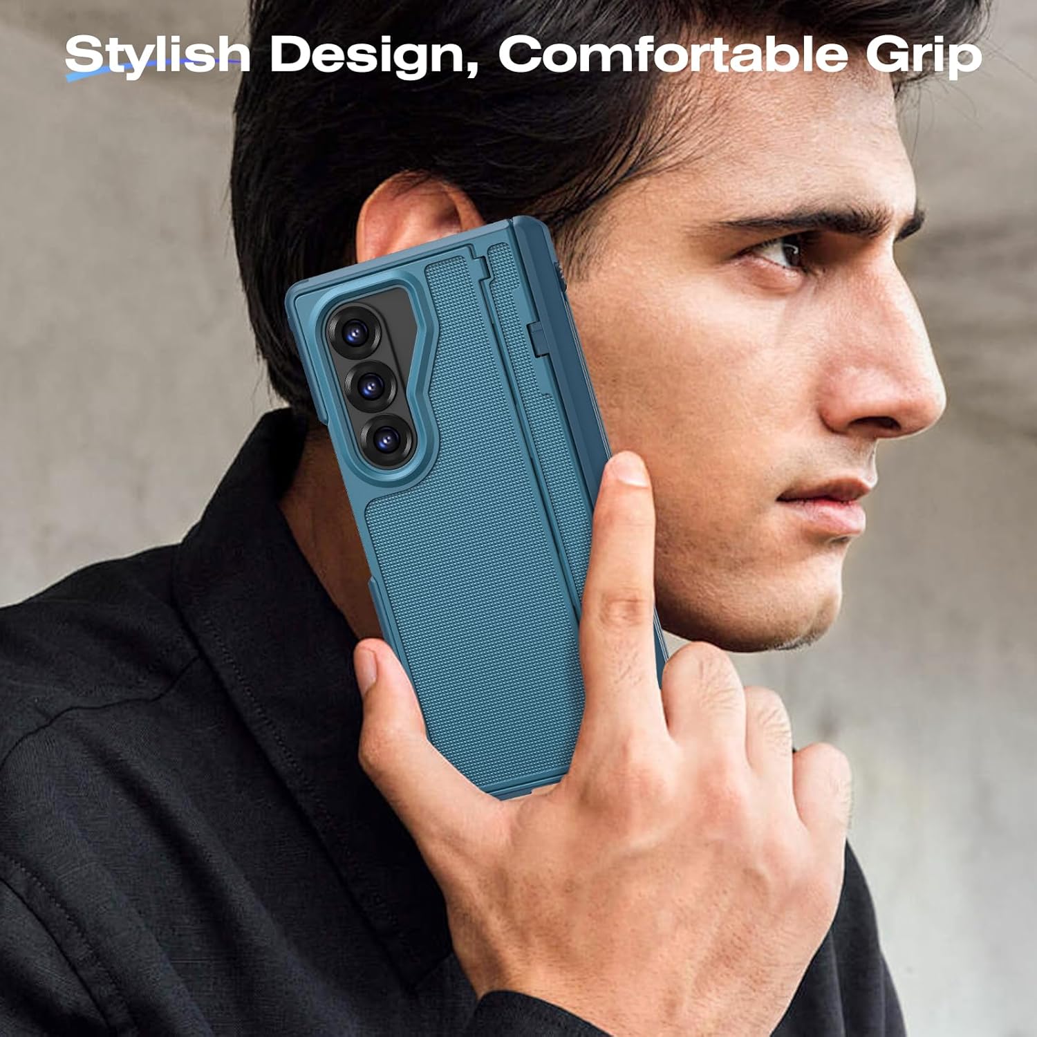 Ruky for Z-Fold-6-Case with [Hidden Foldable Kickstand & Hinge Protection], with S Pen Holder and Privacy Screen Protector, Shockproof Rugged Protective Wireless Charging Phone Case for Fold 6, Blue