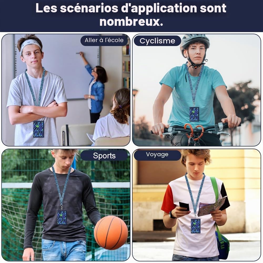 Portefeuille pour Adolescents, Porte Monnaie Enfant Pliable avec Mousqueton, Lanière de Cou, pour Garçons Filles Cadeau Danniversaire détudiant