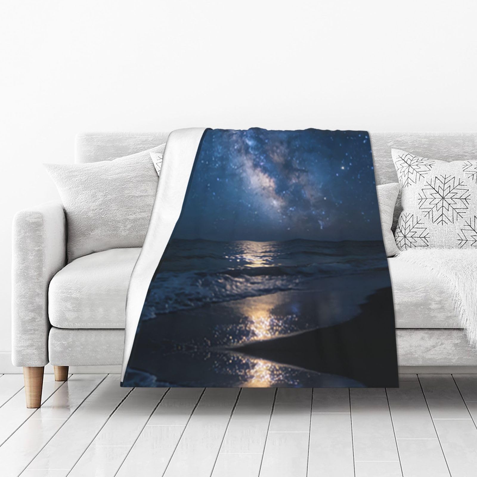 DUYIOKH Starry Shore Print Thick Throw Blanket, Blanket for Couch Bed Warm Travel Blanket for Camping Movie Night