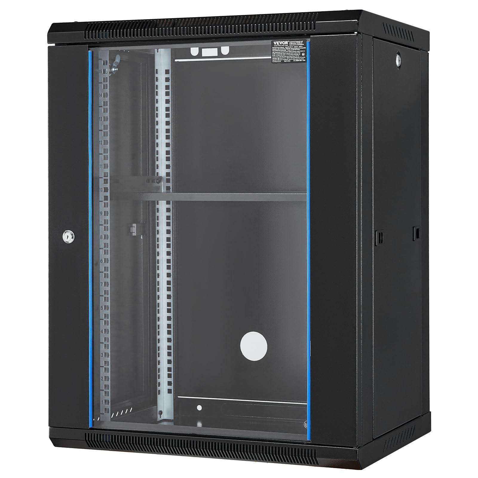 VEVOR Armoire de Serveur Mural 15U, Boîtier Rack Réseau avec Roulettes, Charge 226,8 kg, Porte Verre Trempé Verrouillable, Acier Q235