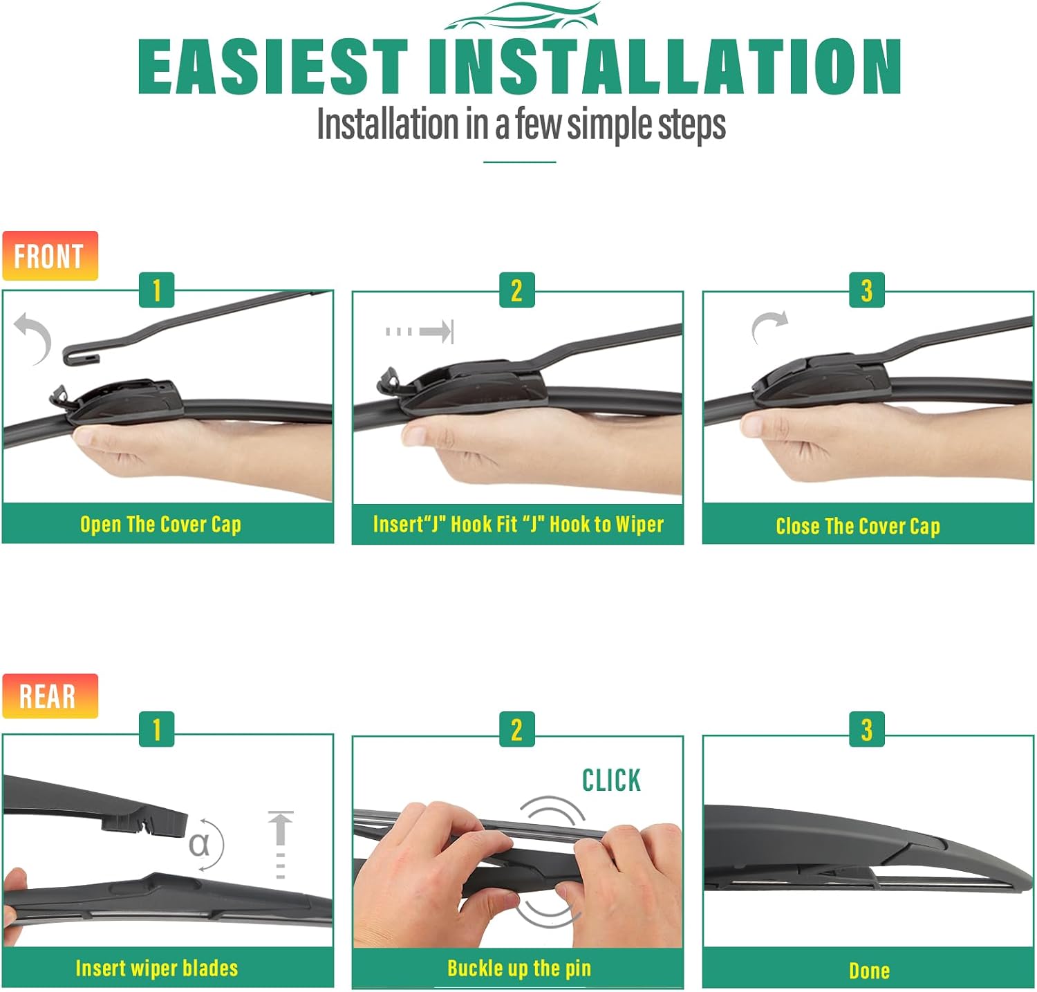 19" 18" 10" Windshield Wiper Blades Replacement for Mini Cooper R56 2007-2012,F55 F56 2014-2022,R50 R53 2005-2006 Premium All Weather Front Rear Wipers Set - OEM Quality (Pack of 3)