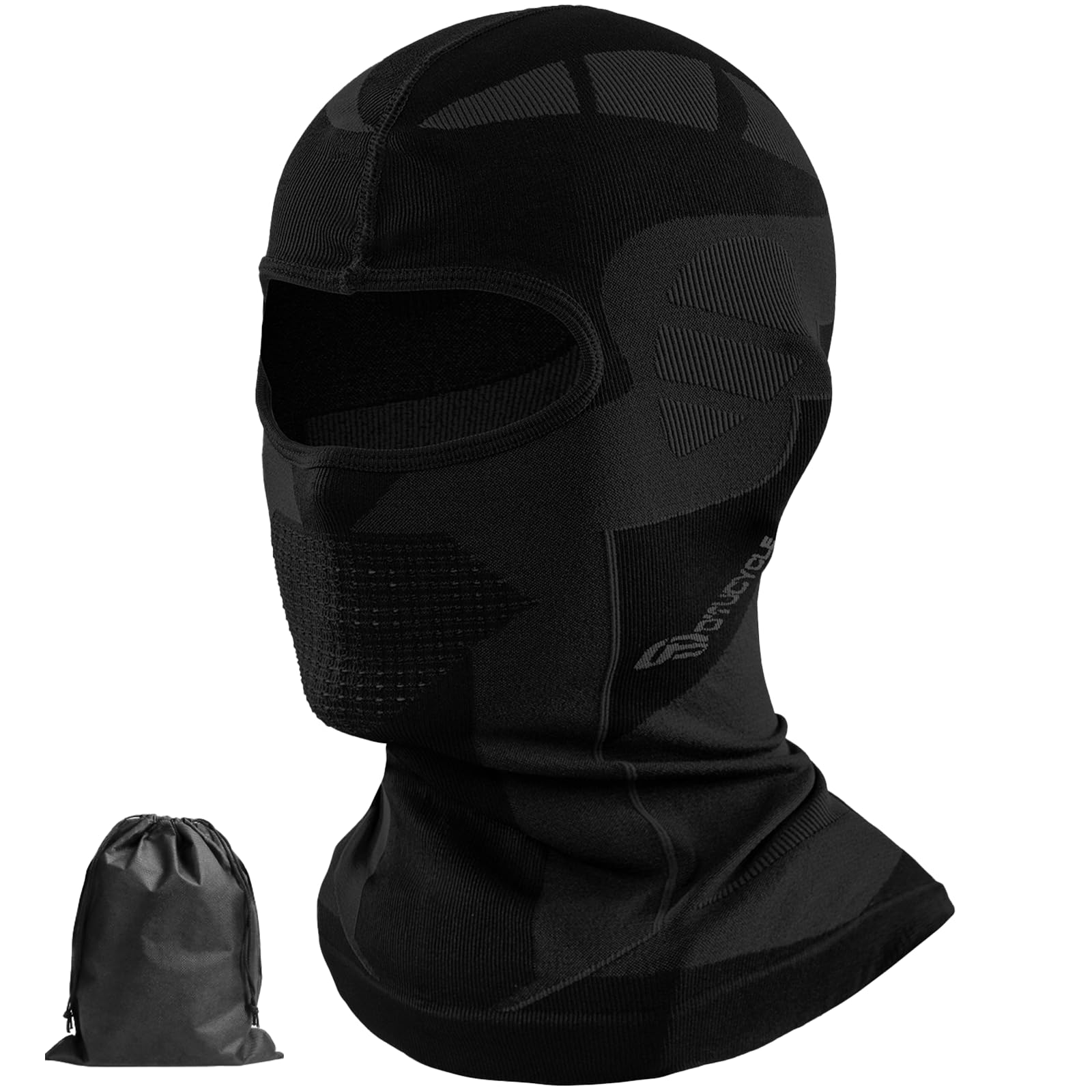Scettar Passamontagna Moto Invernale,Design a Nido d'Ape Traspirante Nero e Grigio Sottocasco Moto,Viene Fornito con Un Sacchetto Antipolvere,Unisex,Adatto per Ciclismo, Sci e Corsa