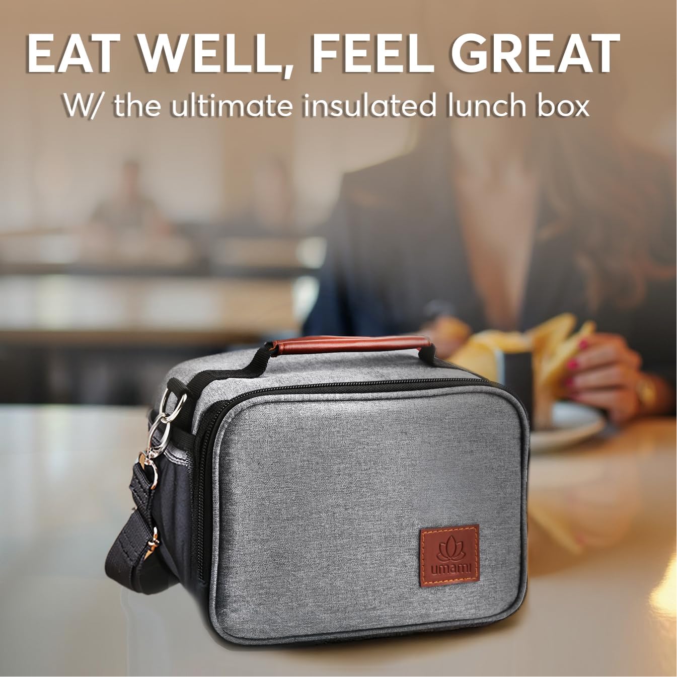Umami Adult Lunch Box for Women/Men, Small Insulated Bag, Perfect Capacity, Reusable & Easy to Clean Office Lunch Bag for Women/Men, Practical Cooler Tote, Gray - Image 2