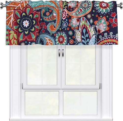 Miniatura 44 de Cenefa navideña para ventana - Cenefa de cortina de muñeco de nieve con bolsillo para varilla, árbol de Navidad, copo de nieve, tratamiento rojo