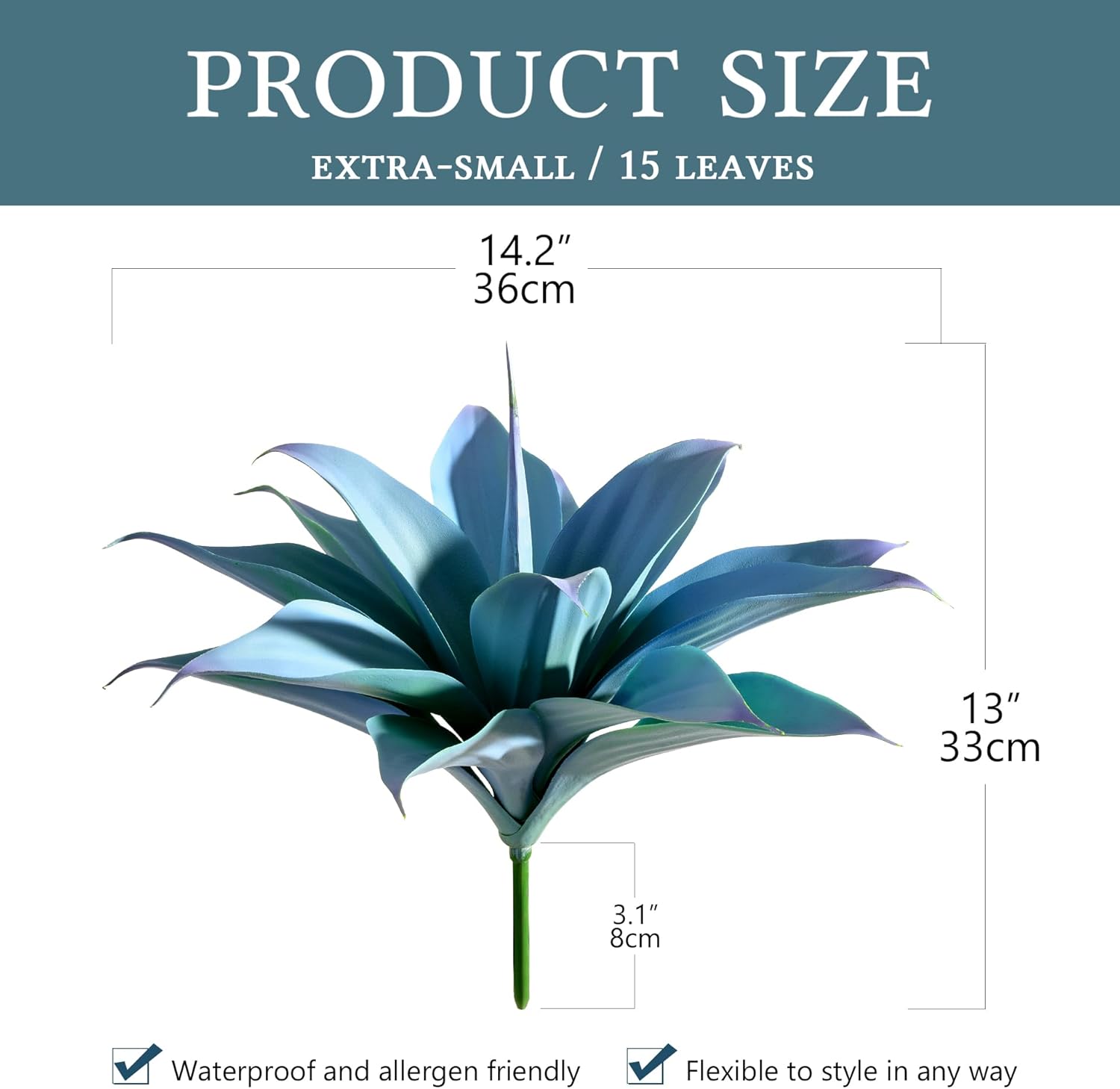 Artificial Agave Faux Agave 14.2In Fake Greenery Outdoor Artificial Plant Fake Plant for Indoor Home Decoration Plastic Plant Outdoor Decoration Front Porch Decor Simulation Plants Blue，2Pack