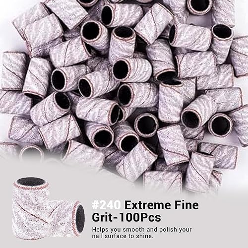 Miniatura 31 de MelodySusie 100 unidades de brocas de uñas, bandas de lijado para taladro de uñas, 120 bandas de lijado de lima de uñas de grano medio para uñas