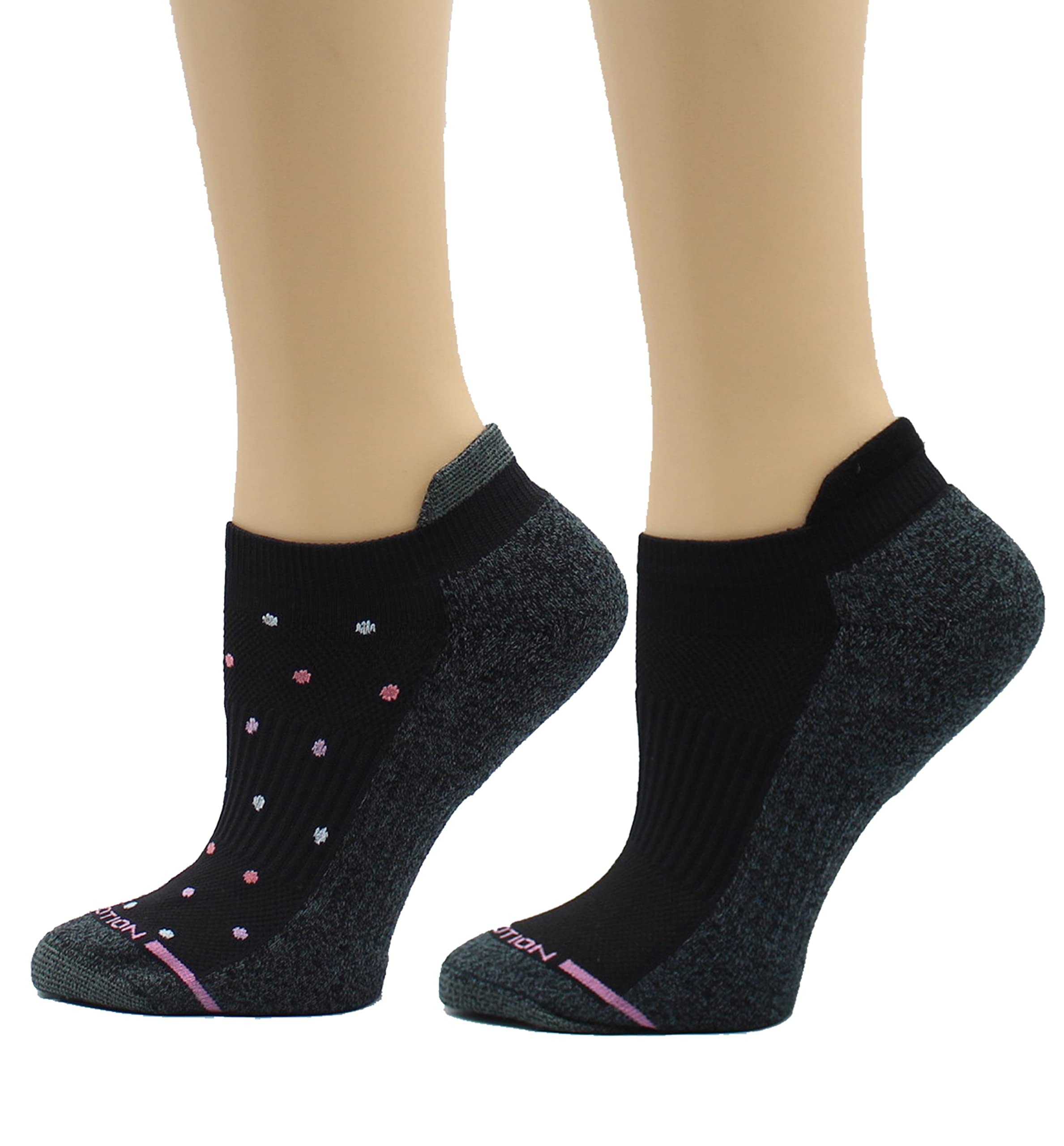 Dr. Motion Womens Ankle Socks 2 Pack, Low Cut Cushioned Compression Running Socks for Women, Arch Support, Seamless Toe