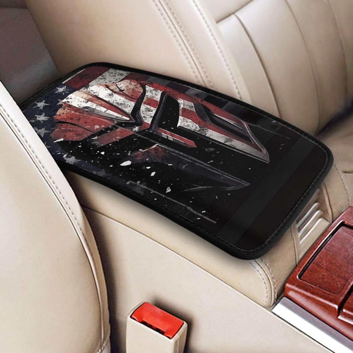 Universal Car Center Console Cushion Pad, American Flag Gladiator Mask Soft Waterproof Car Center Console Cover Auto Armrest Seat Box Cover Protector for Most Vehicle SUV Truck Car
