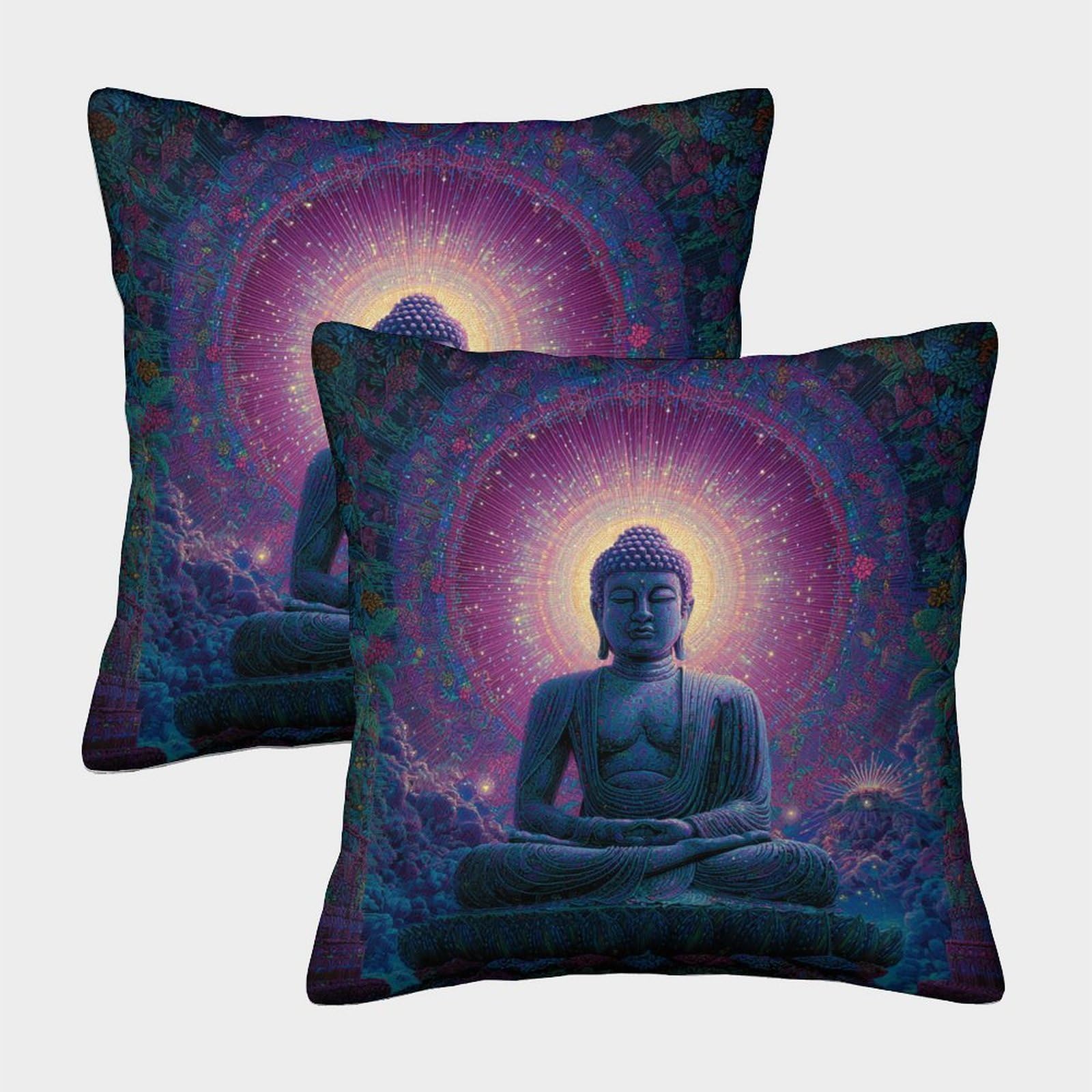 kaiyun 2 Pack Buddhist Art 3D Image Printed Single-sided Cushion Cover 45x45cm
